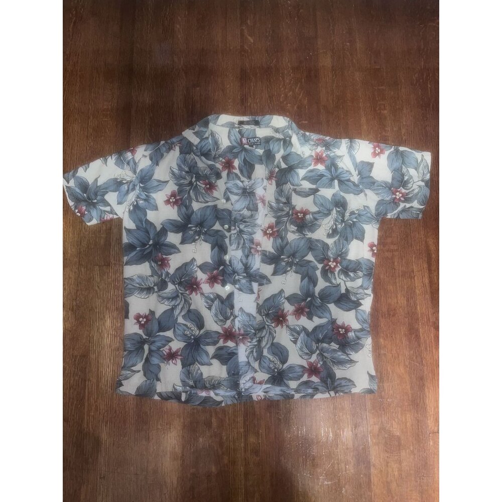 Chaps Ralph Lauren Men's  White/Blue Floral Hawaiian Shirt Size L Y2K